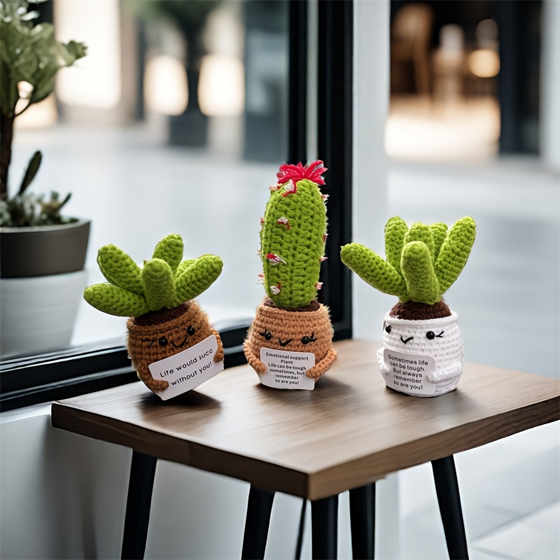 

Handmade Cactus & Succulent Set - Decorative Combo Of 3 Potted Plants. Elegant And Positive Home Decoration.