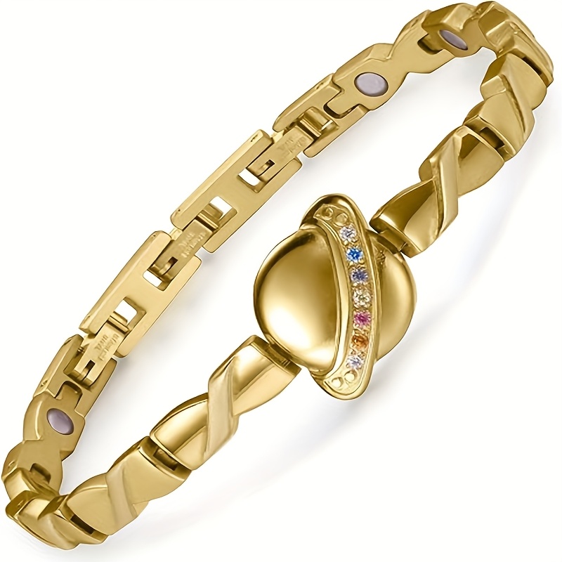 Image of Women' Steel Bracelet With Golden , Adjustable Ladies' Bracelet, Used As A Birthday Gift [includes Sizing Tool]