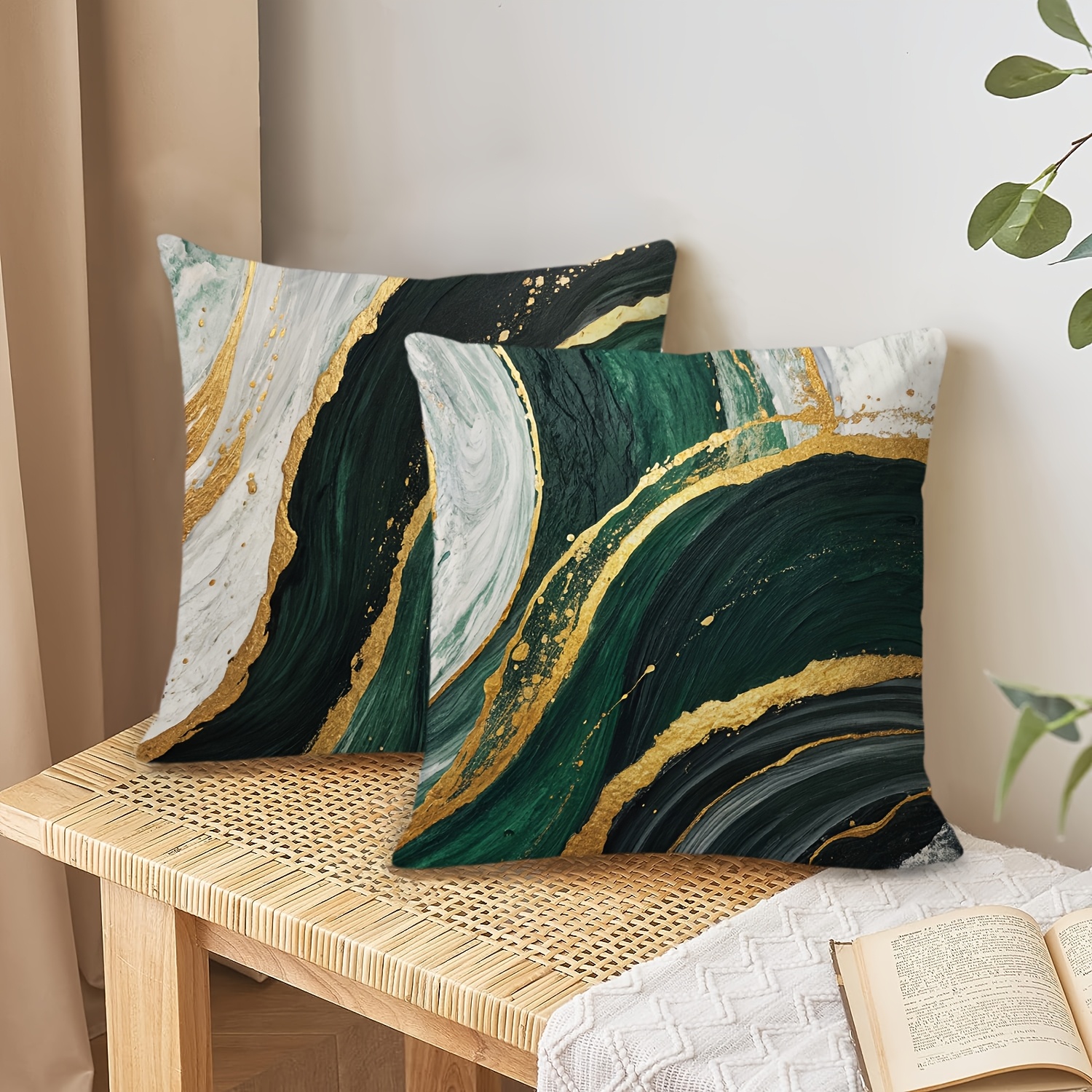 4pcs emerald green abstract art throw pillow covers 18x18 Temu