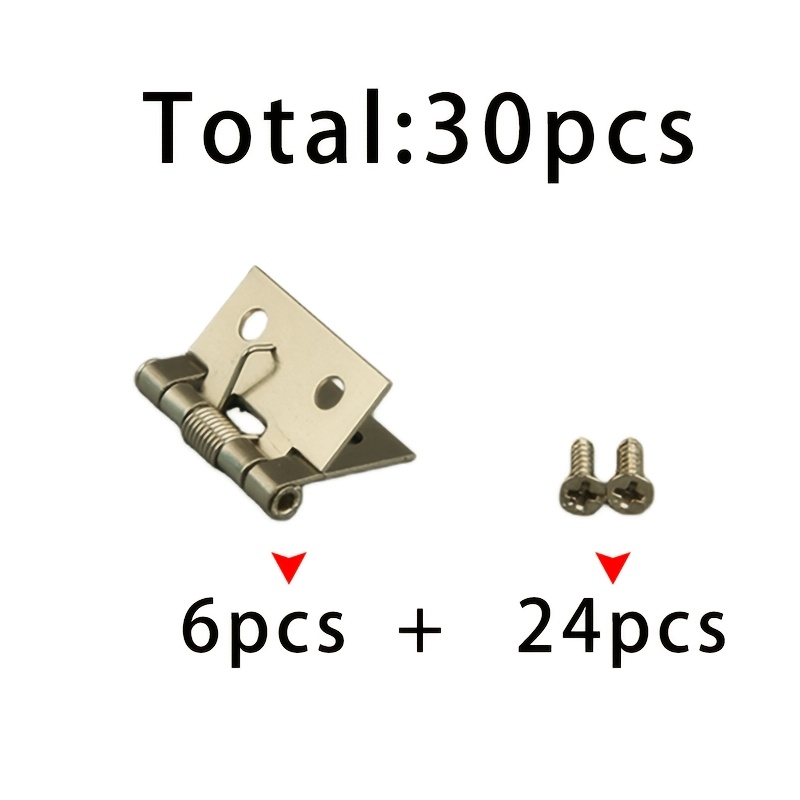 6pcs Silvery Spring Hinge Set + 24pcs 2.5x10 Silvery Screws, Totaling 30pcs. Spring Hinge Set, Rust-proof Brushed Finish, For Cabinet Doors / Wooden Boxes / Doors And Windows, Self-closing Hardware