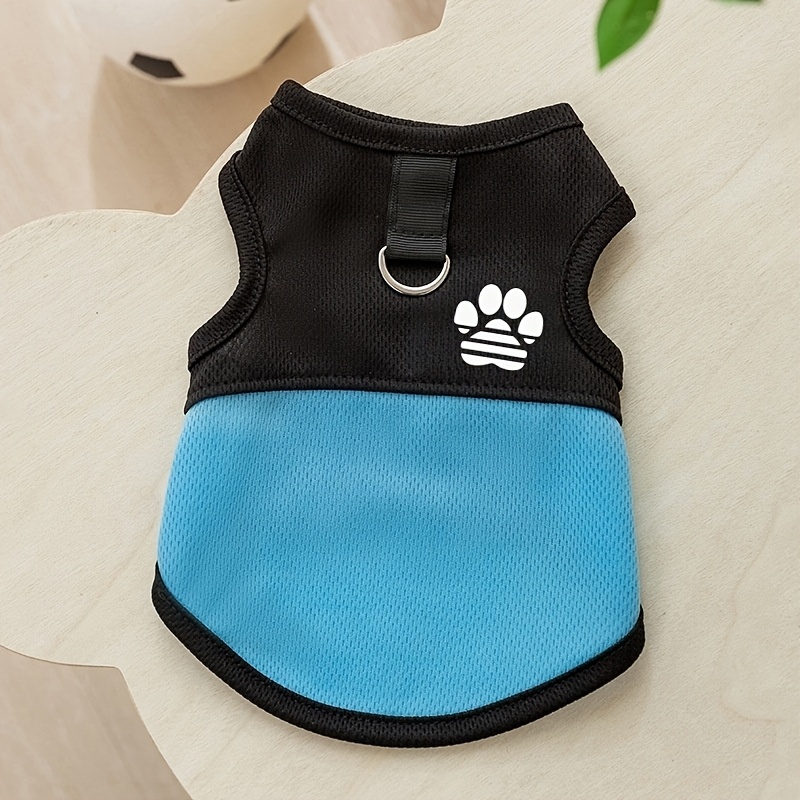 E-shop Ärmellose Tankweste für Hunde mit Pfotenabdruck-Design, D-Ring-Leinenbefestigung, atmungsaktive Mesh-Paneele & Farbblock-Träger – 100 %