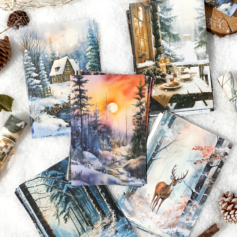 

150pcs Winter Scrapbooking , Seasonal Scenery Crafting Kit, Assorted Snowy Landscape Patterns, Gift Wrapping Sheets, Artistic Diy Decor For Journals, Albums, Tags, Paper Material