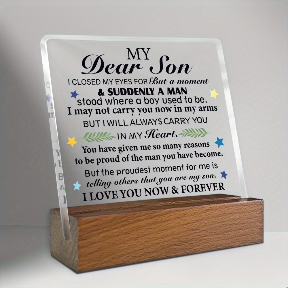 

1pc Personalized Clear Acrylic Desk Sign - Unique Gifts From Mom & Dad For Birthday, Christmas, Graduation, Encouragement Gift For Son - Home Decor, Room And Desk Decorations