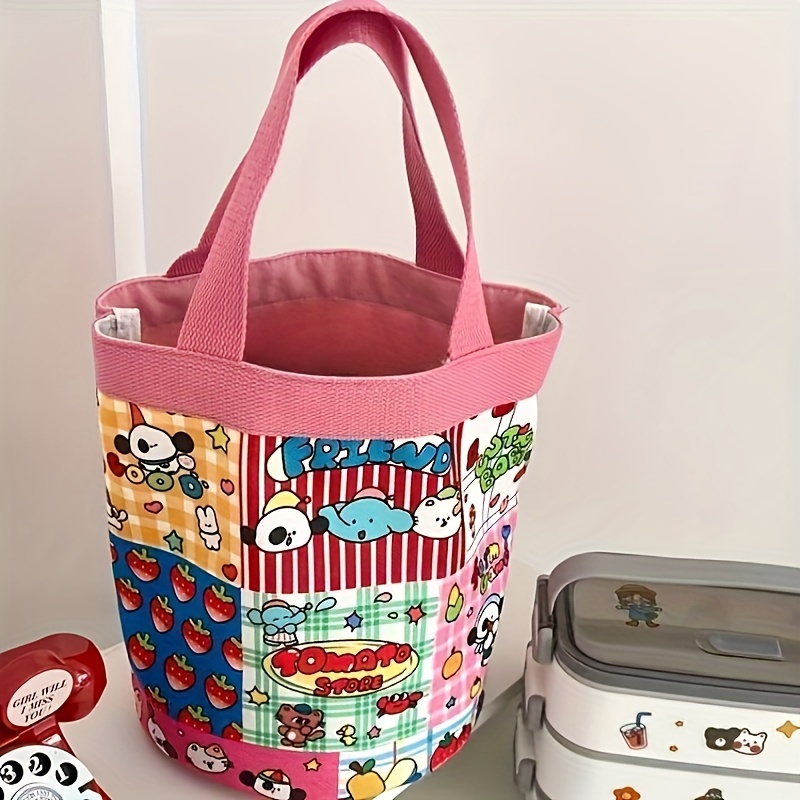 

Cute Graffiti Canvas Tote Handbag, Cartoon Round Bucket Mommy Storage Bag, Lunch Carry Bag, Style, Hand Wash/, Fixed Shoulder Straps, Unlined, No-closure, Random