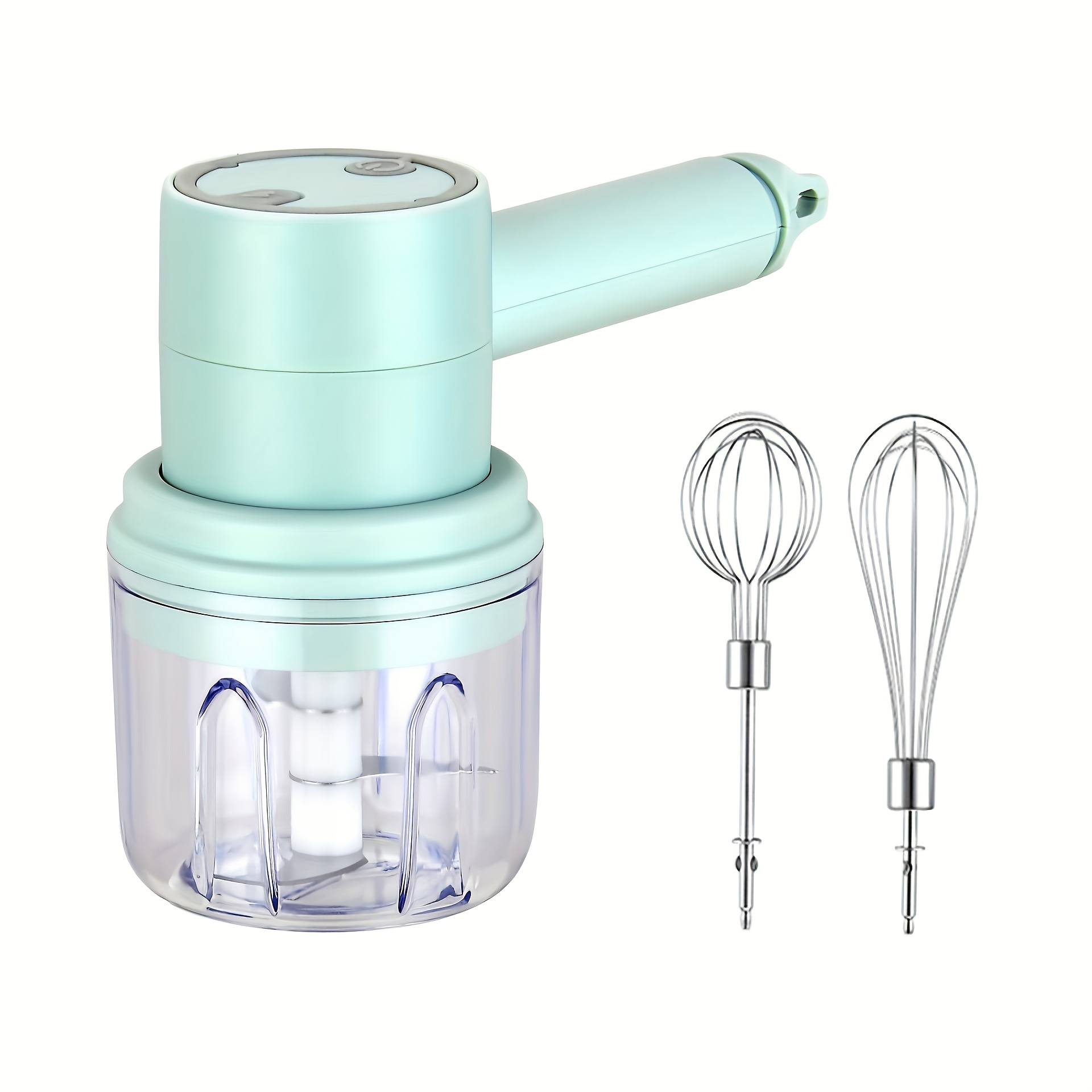 cordless electric garlic chopper and egg whisk a 2 in 1 hand mixer   usb rechargeable this set features a   adjustable egg beater and garlic mincer ideal for baking making cakes   butter tarts and chopping onions vegetables ginger and fruits Product details 7