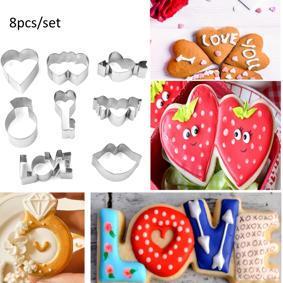 

Valentine's Day 8pcs Stainless Steel Cookie Cutter Set - Themed Baking Molds For Sweet Treats And Gifts