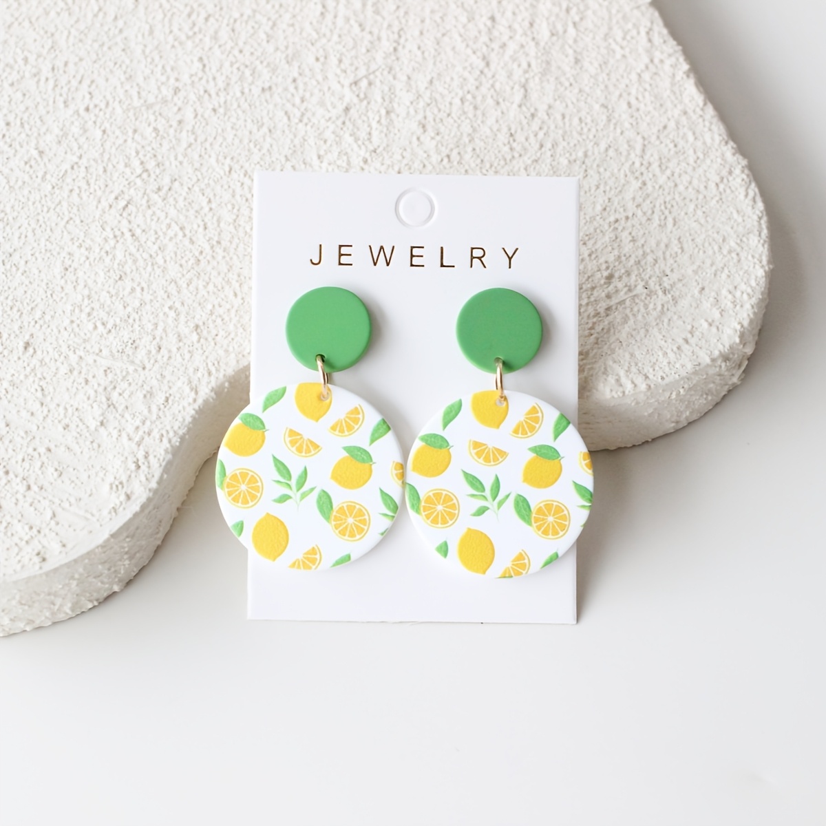 TEMU 1 Pair Of Spring/summer Classic Round Print Green-yellow Contrast Color Acrylic Women's Dangle Earrings With Clay-like Texture, Vacation-elegant