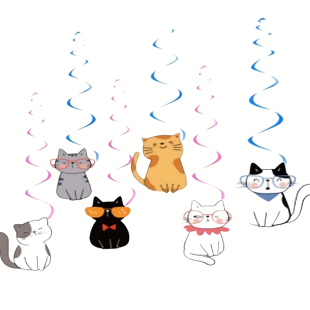 6 New Spiral Cat-themed Hanging Decorations For Birthday Party Background Setup