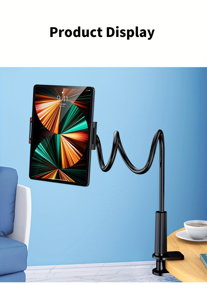 Support universel rotatif à 360 degrés de haute qualité pour tablette et téléphone avec base spirale réglable, support flexible pour utilisation sur bureau et lit - Appareil mains libres compatible avec téléphones et tablettes, idéal pour la maison et la voiture