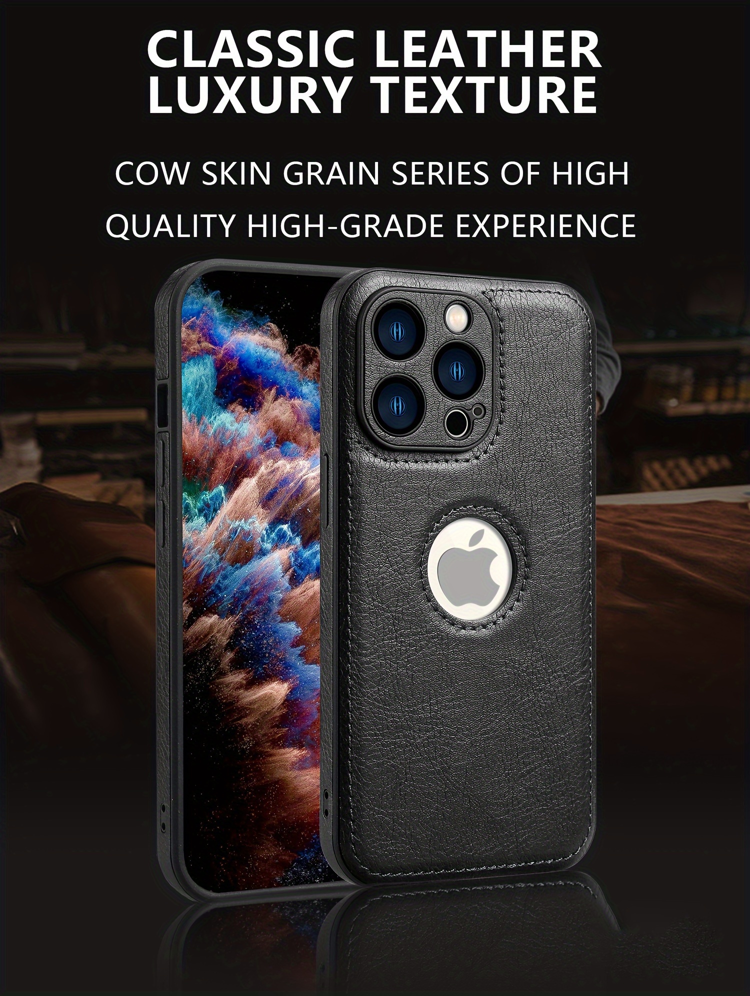 Logo View Compatible with iPhone 15/14/13/12 Pro Max Case Slim Premium Vegan Leather Classic Luxury Elegant Thin Cover, Shockproof Full Protection