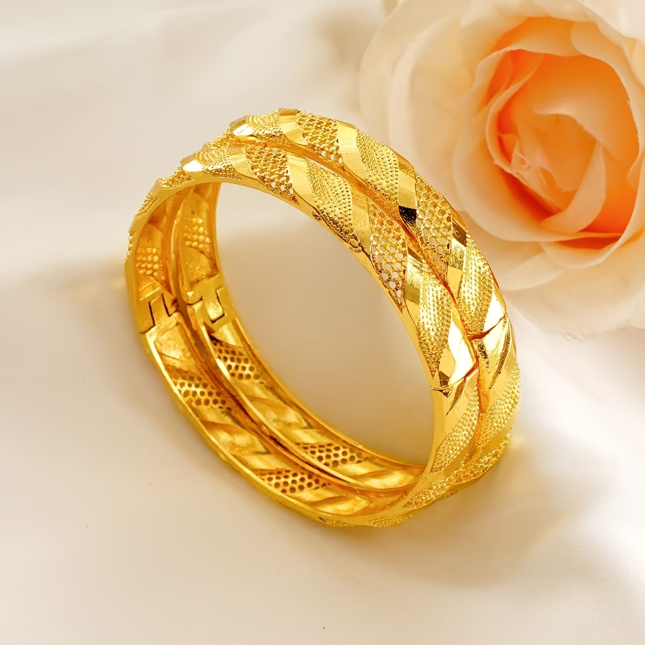 3pcs Golden Plated Openwork Bracelets for Daily Matching