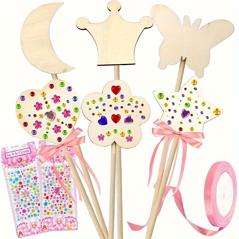 

6pcs/12pcs Diy Kit - Create Your Own Wand With & , Gemstone Stickers Included - Party Favors & Crafts