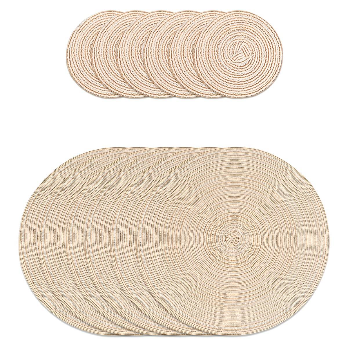 TEMU 2pcs/8pcs/12pcs 15 pouces et 4,3 pouces Rond Assortiment Tissé Serviettes de Table Dessous de Verres, Serviettes de Bohème pour Restaurant,