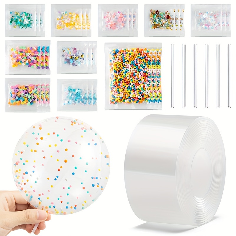 37pcs nano tape craft kit diy elastic bubble glitter art set with double sided adhesive balloons sequins more perfect for indoor outdoor fun birthday gifts party favors details 1