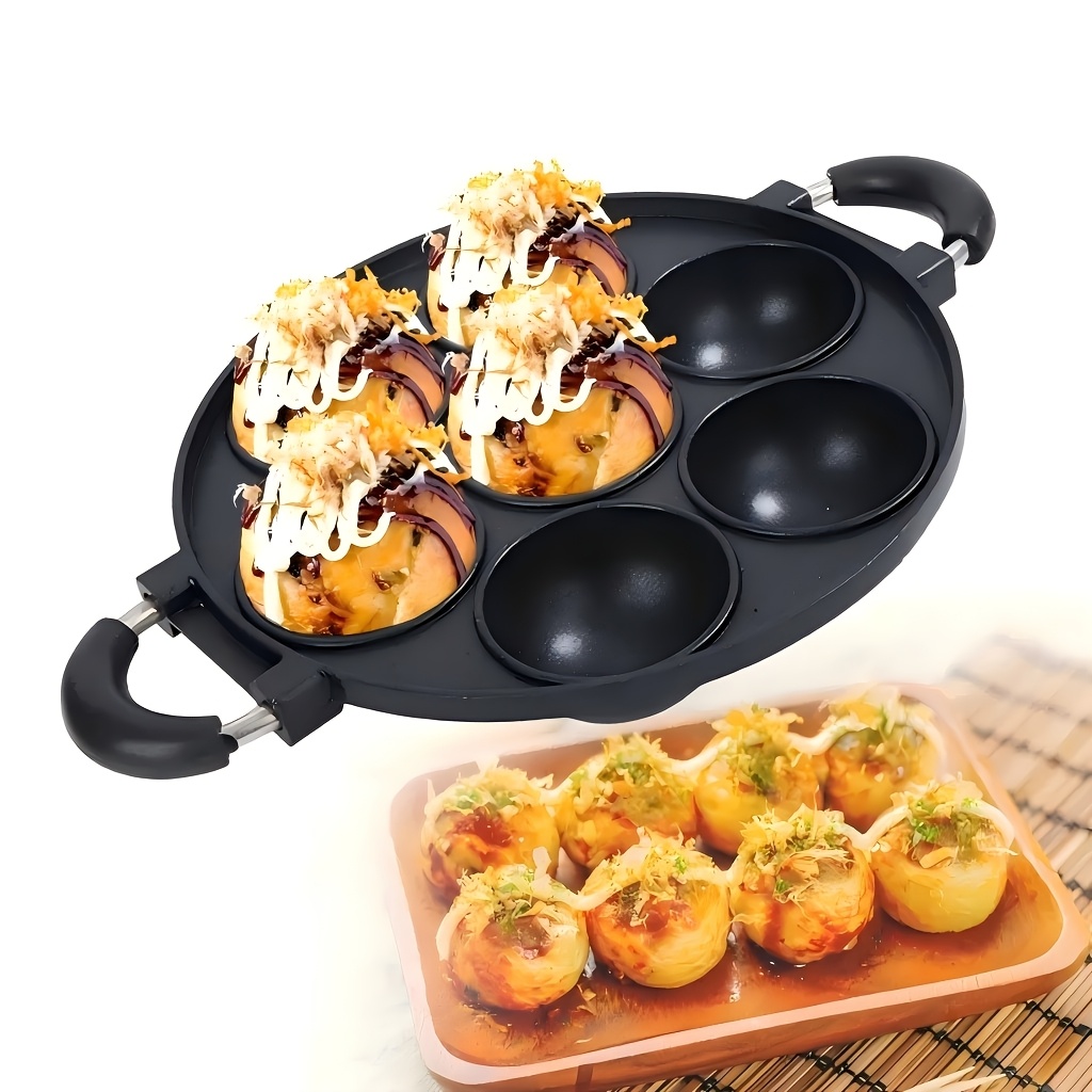 

1 pièce, poêle à takoyaki en aluminium à 7 trous, moule à de et à gâteaux aux œufs multifonction pour cuisinière à gaz, ustensiles de cuisine