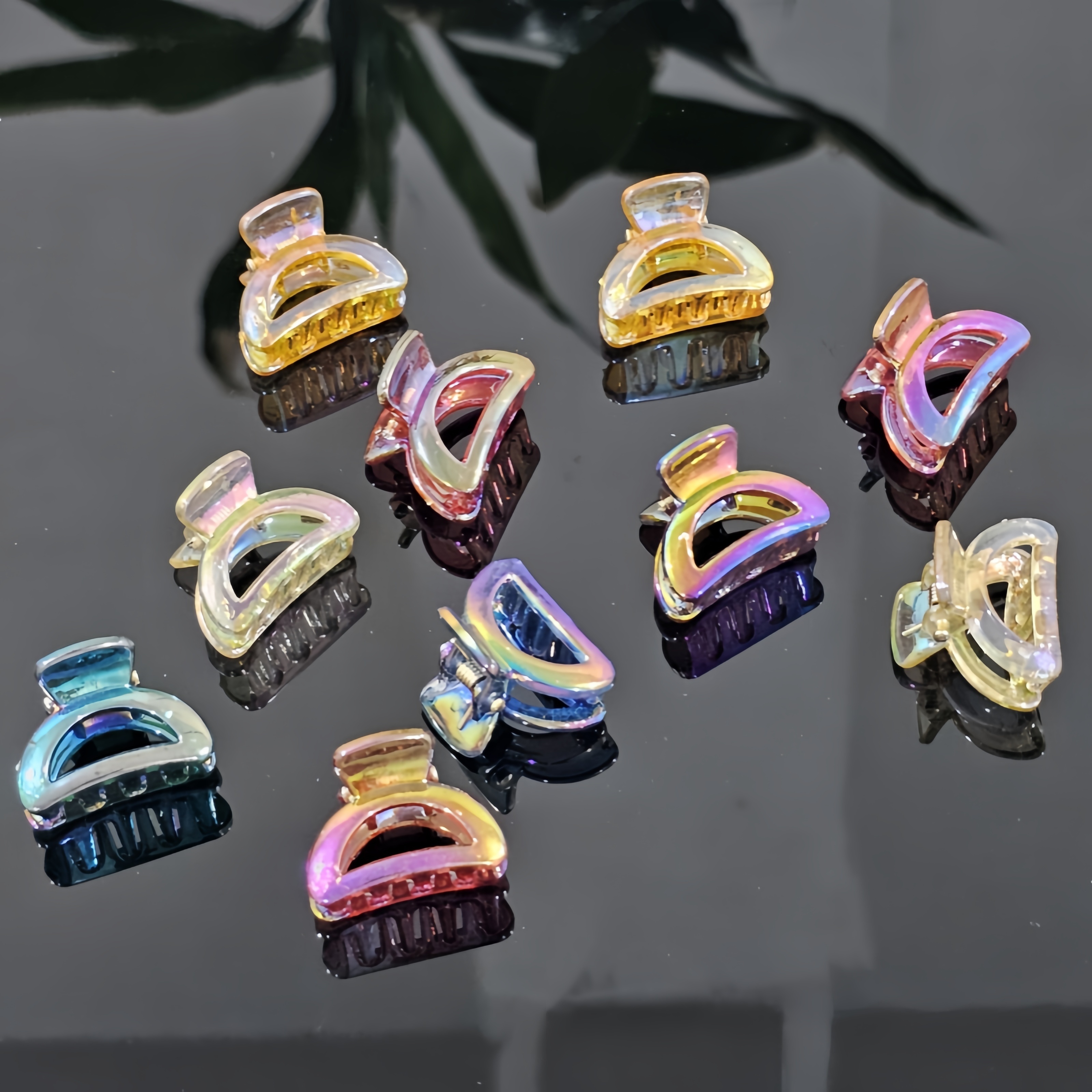 Image of 10pcs Tanglv Dazzle Color Gradient Hollow-out Hair Claw Clips - Acrylic Cute Minimalist Round Hair Clips For Women & S, Mix Colors Accessories For Valentine’s Day Gifts (ages 14+)