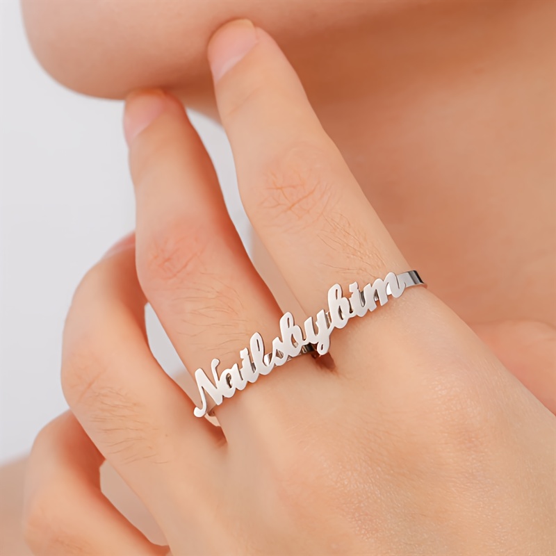 

Customized Women' Ring Name Ring Charm Opening Personalized Multi-finger Ring Stainless Steel Adjustable Heart Letter Couple Wedding Ring Jewelry Anniversary Valentine's Day Gift Christmas Gift