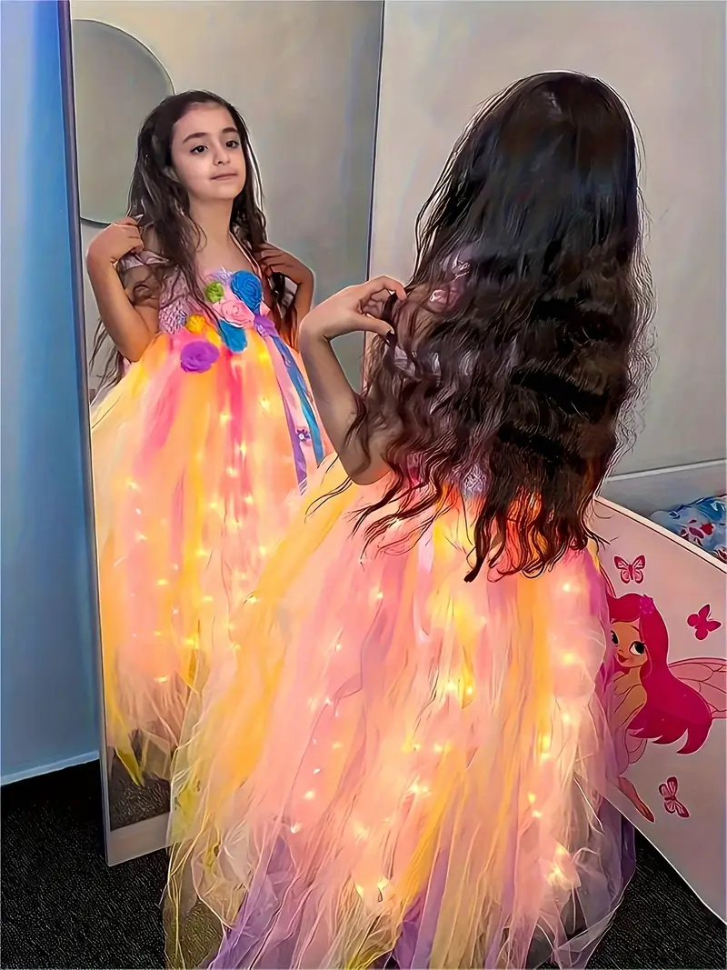 girls unicorn led dress rainbow fancy princess costume sheer - Temu Bahrain girls unicorn led dress rainbow fancy princess costume sheer - Temu Bahrain
