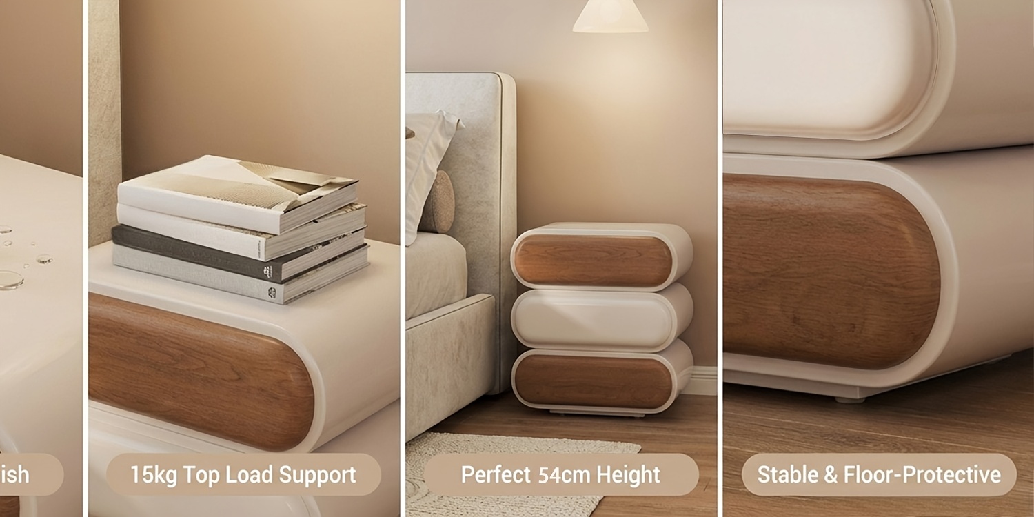 Premium Mid-Century Wood Nightstand, 3-Tier End Table with Storage Drawers & Curved Profile Design, Elegant Bedside Table for Bedroom Or Living Room, White Brown, No Assembly Required High-Quality Craftsmanship, Christmas