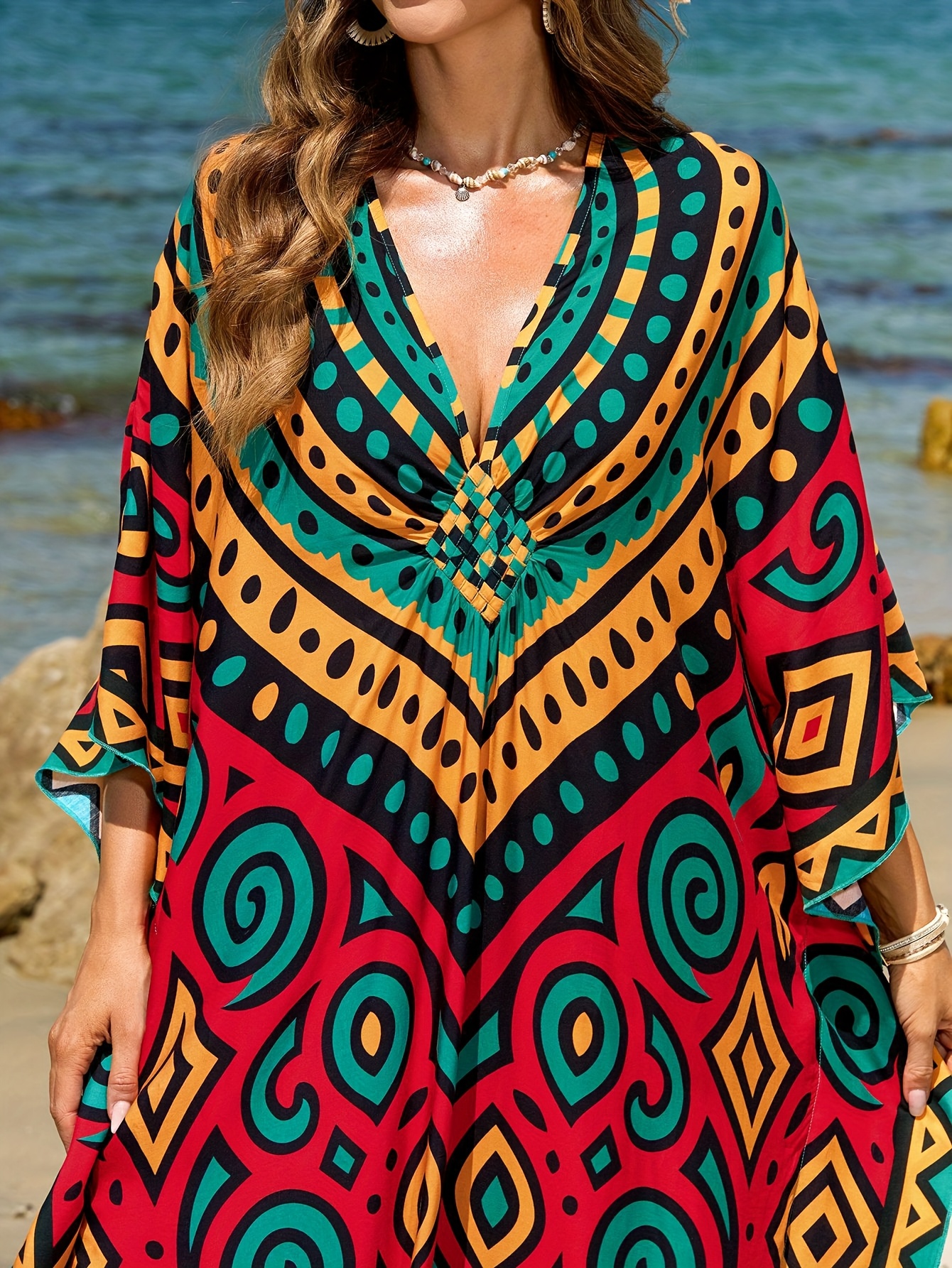 african beach dress Casual A-Line V-Neck Sleeveless Beaded With Bolero Beach Wedding Dress