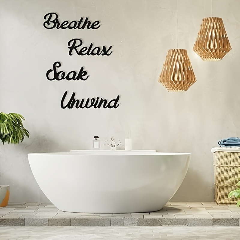 TEMU 4pcs Farmhouse Bathroom Wall Decors Relax Soak Breathe Wooden Word Sign Hanging Decorative Cutout Word Sign Rustic Primitive Wall Arts Vintage Wooden Decorations (black)