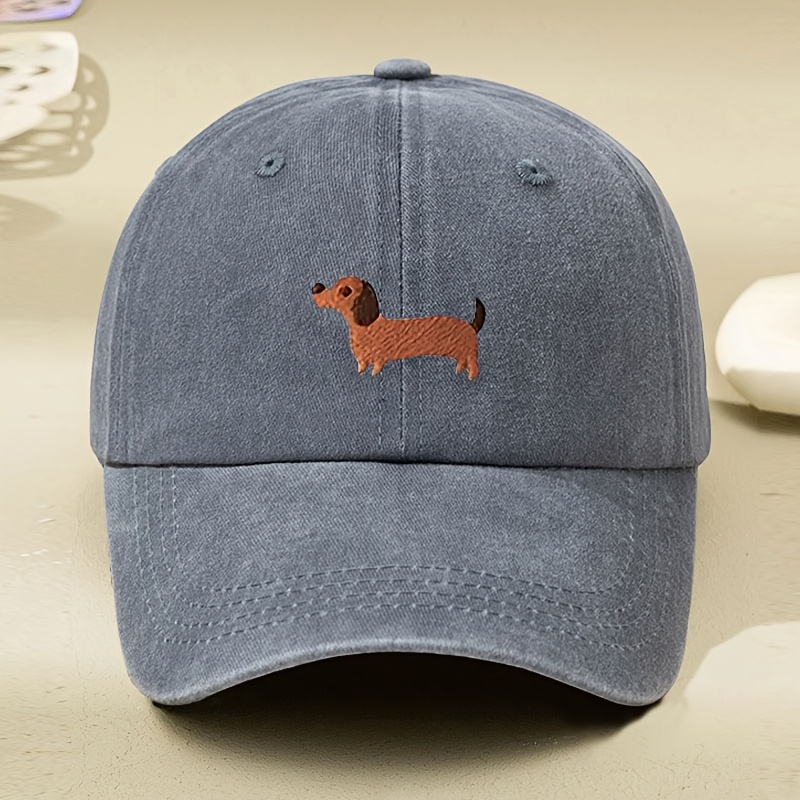 Dachshund Embroidery Washable Baseball Cap Outdoor Casual Embroidered Baseball Cap Thin Distressed Spring Summer Baseball Cap Couple Duckbill Cap