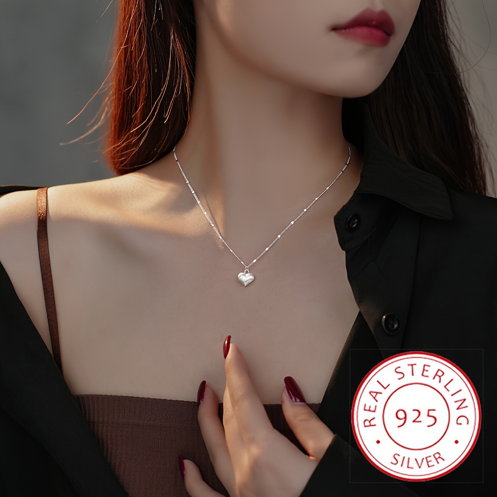 

3 Grams Of S925 Sterling Silver Simple And Stylish Design Love Heart Pendant Necklace For Women