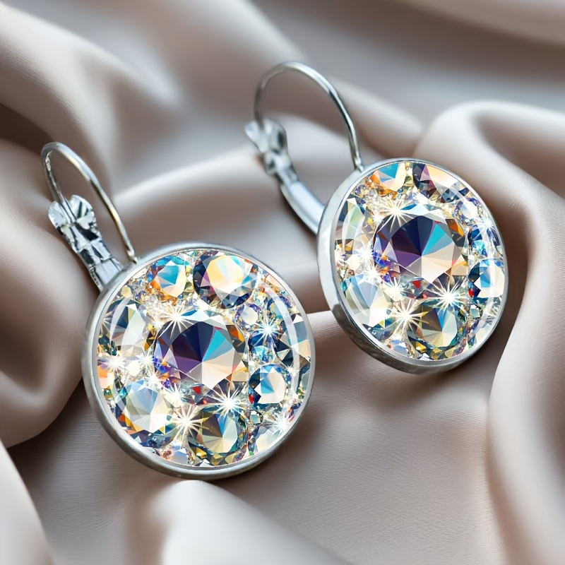 iridescent hoop earrings for women classic   alloy copper hooks sparkling synthetic gemstones in     for daily wear special occasion