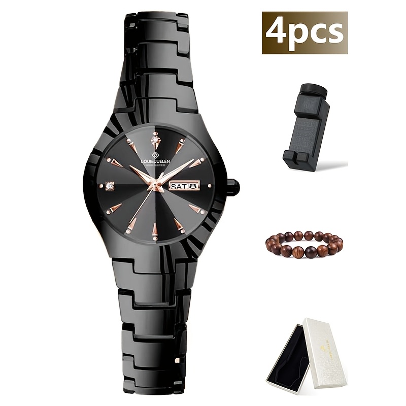 4pcs Women's Mechanical Watch With Dual Calendar And Luminous Hands, Elegant And Stylish Business Watch