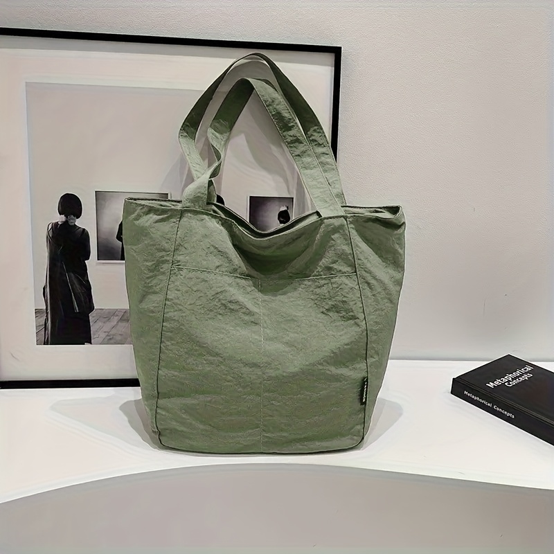 TEMU Women's Large Capacity Nylon Tote Bag - Easy Everyday Zipper Shoulder Bag, Beige/durable Nylon Material Suitable For Work, Travel, Shopping -