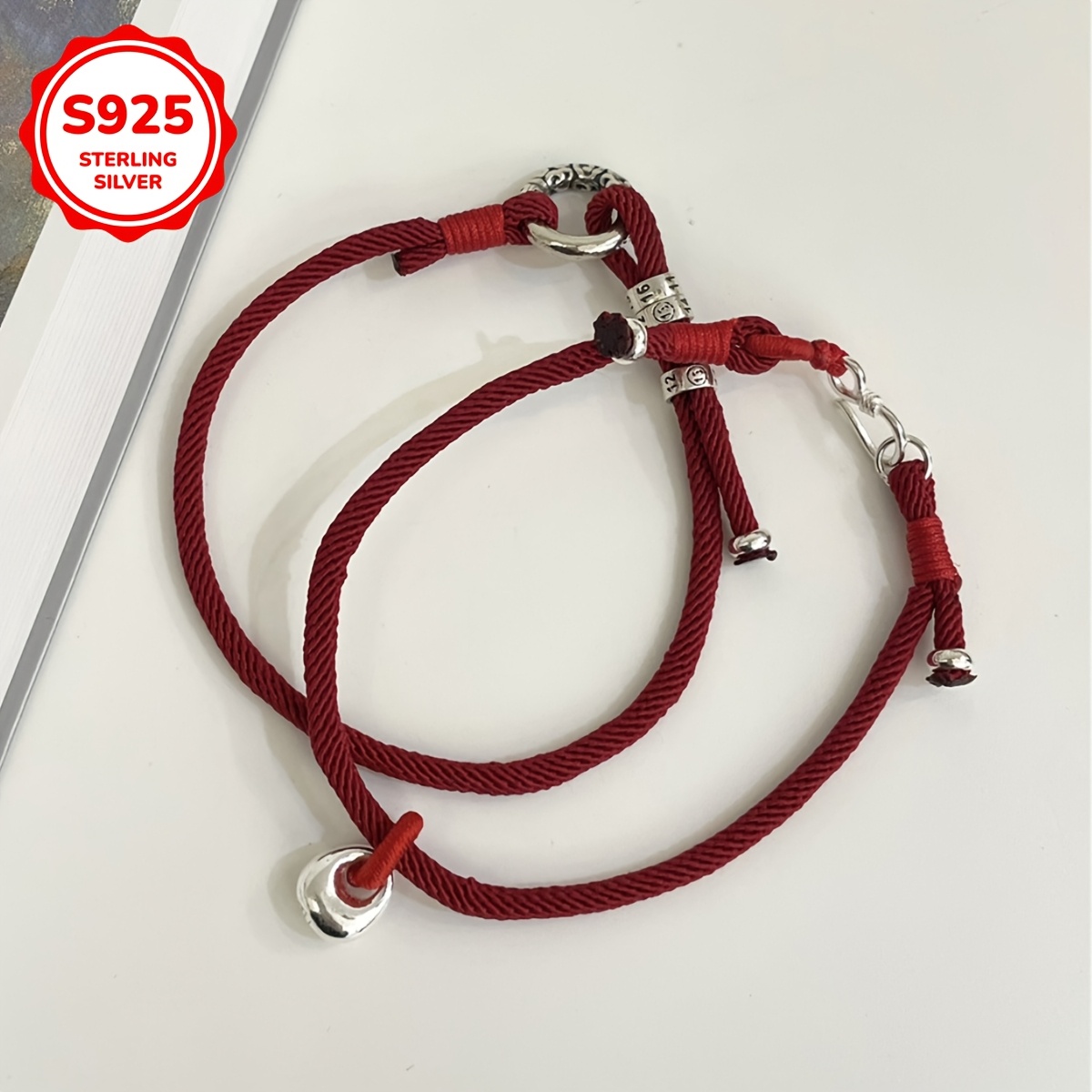925 Silvery Circle Braiding Rope Bracelet, Zodiac Gift