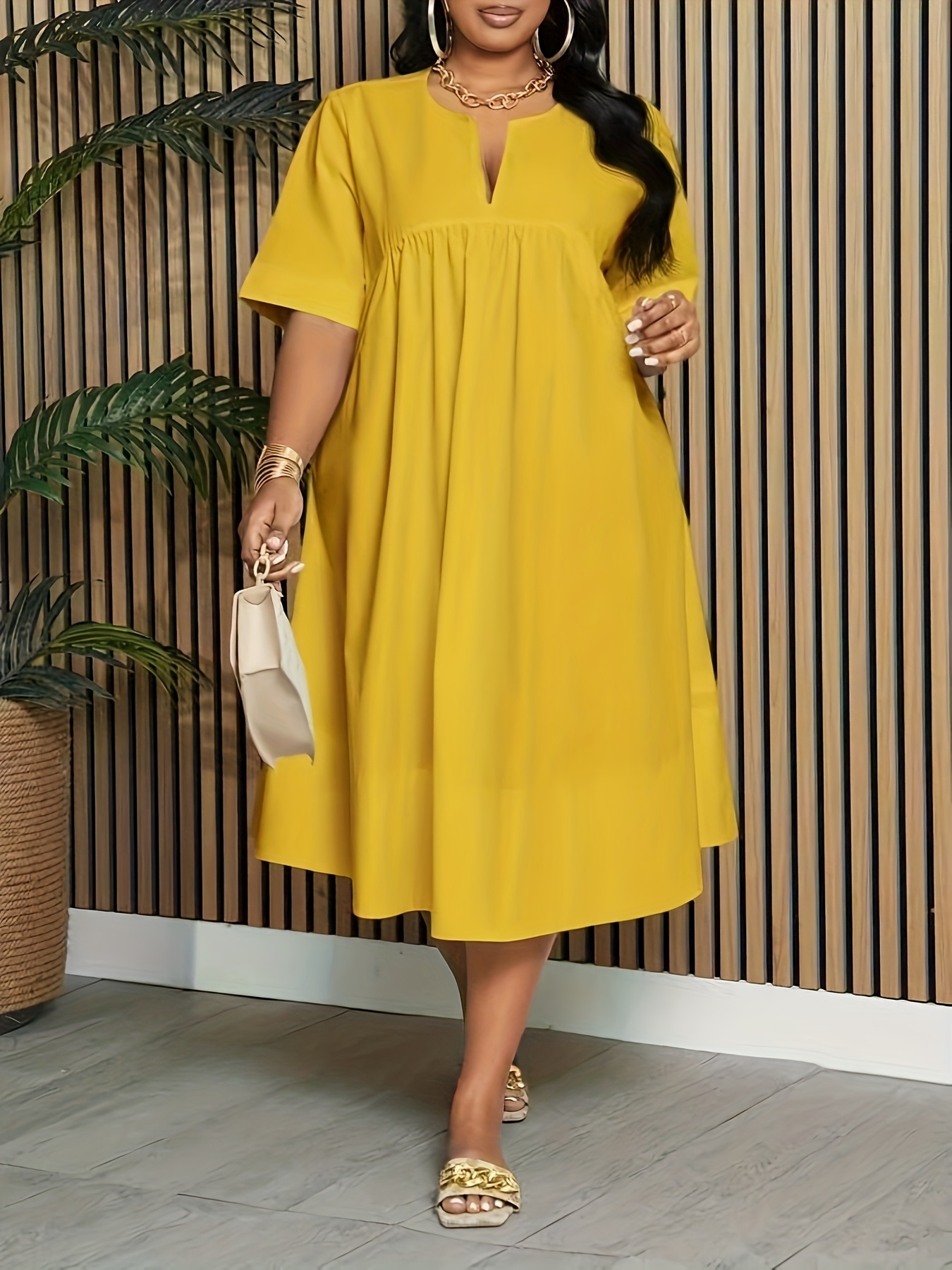 yellow dress plus size sold on Temu Mexico
