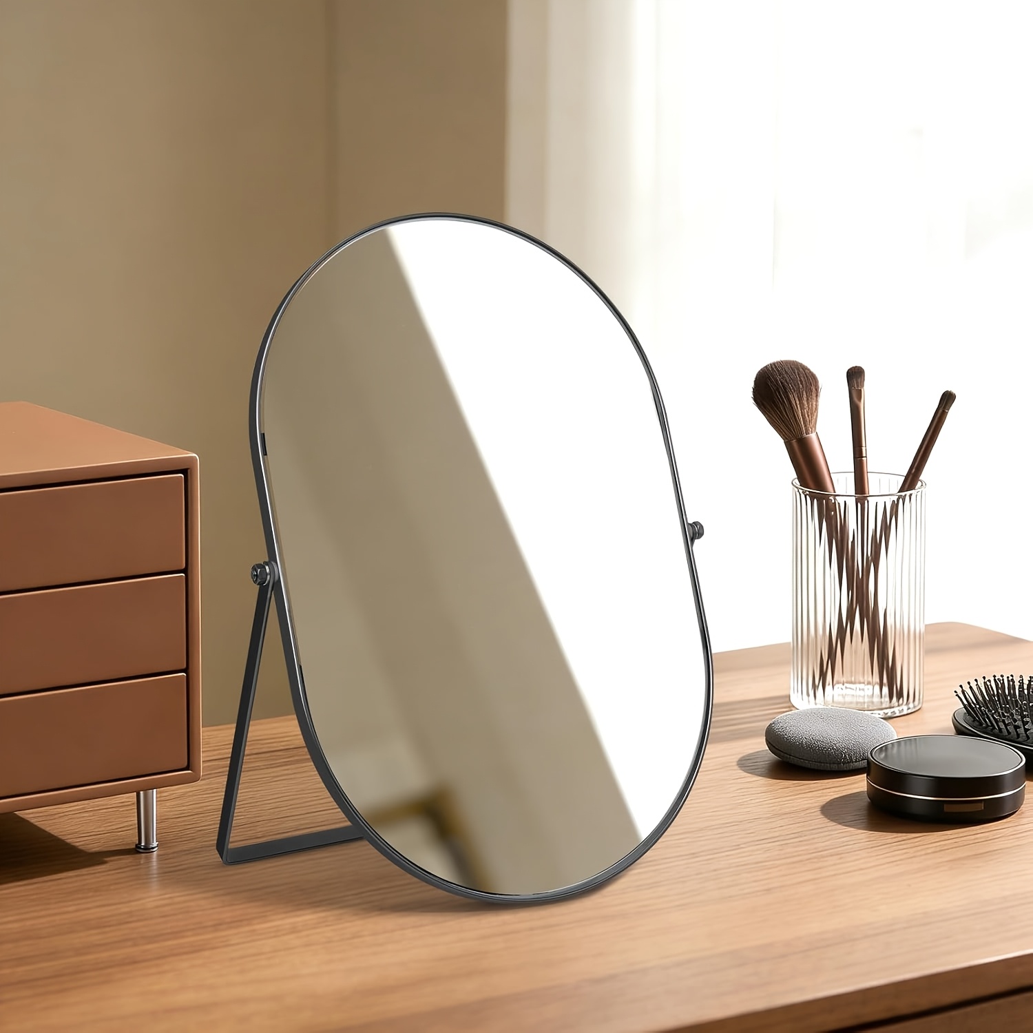TEMU de toilette ovale avec cadre en métal antirouille, réglable et rotatif, d'appui portable, décoration de chambre pour salon, chambre à coucher,