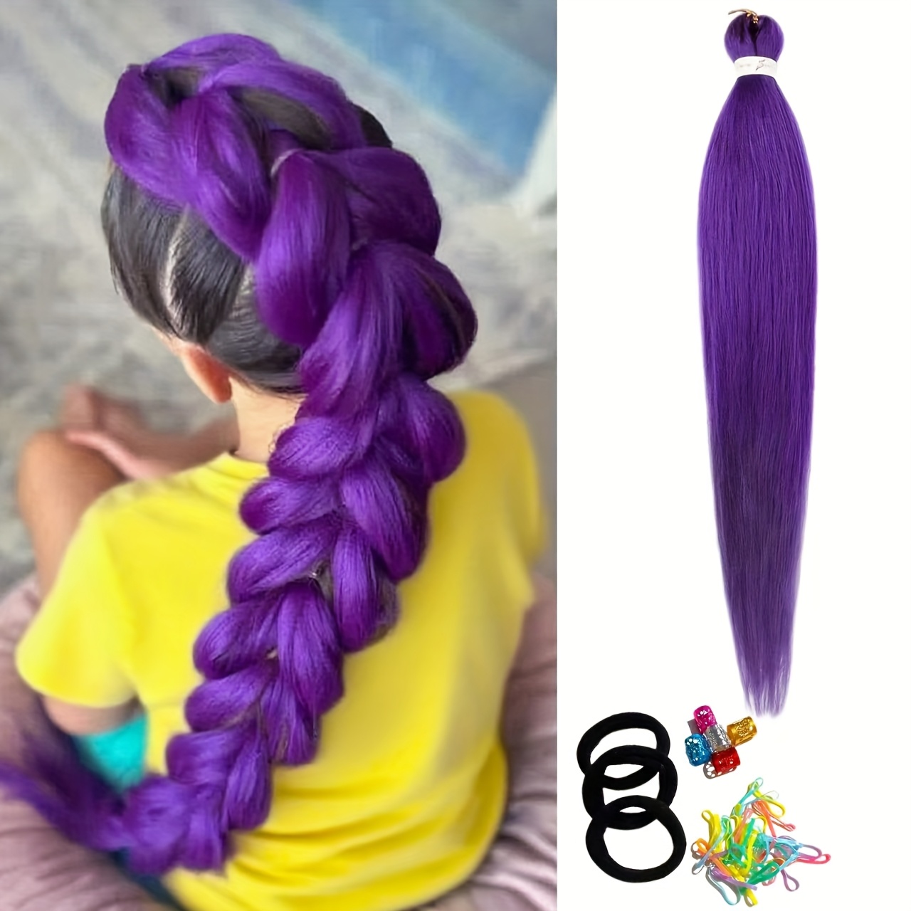 TEMU Trenzas sintéticas pre-estiradas de color , extensiones de cabello trenzado para peinados, fiestas, disfraces de Halloween y Cosplay ( tres