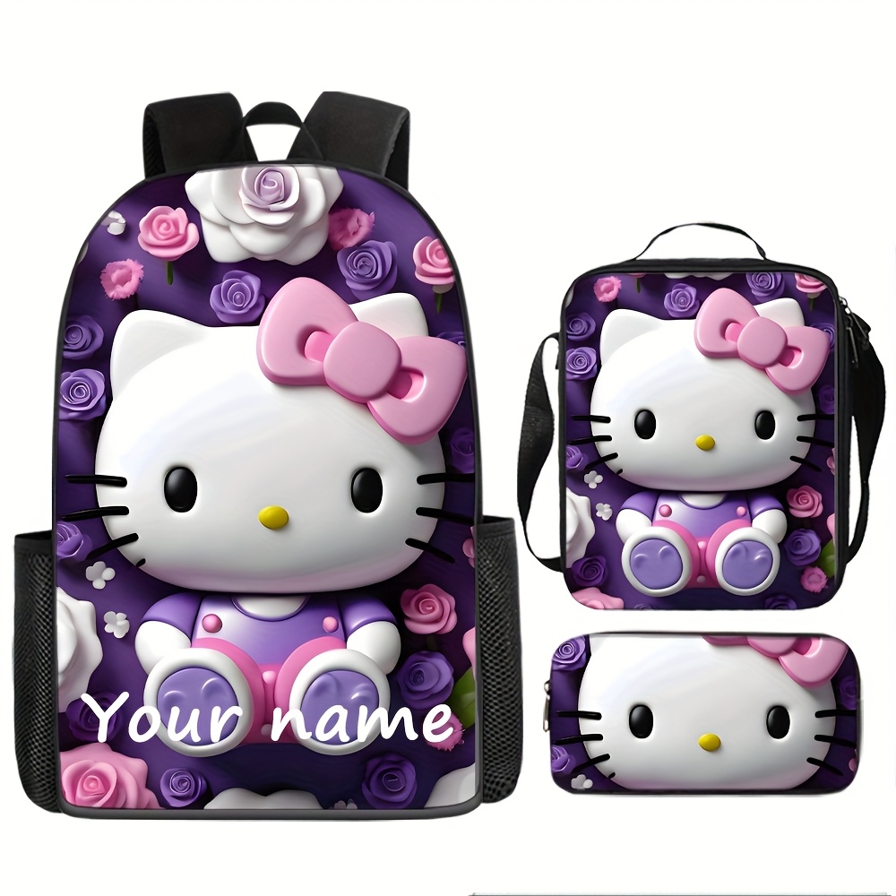 

3pcs Personalized Sanrio Hello Kitty Backpack Set With - Adjustable Straps, Large Capacity, Includes Lunch Bag & Pencil Case - Customizable , Ideal For Teens & Adults