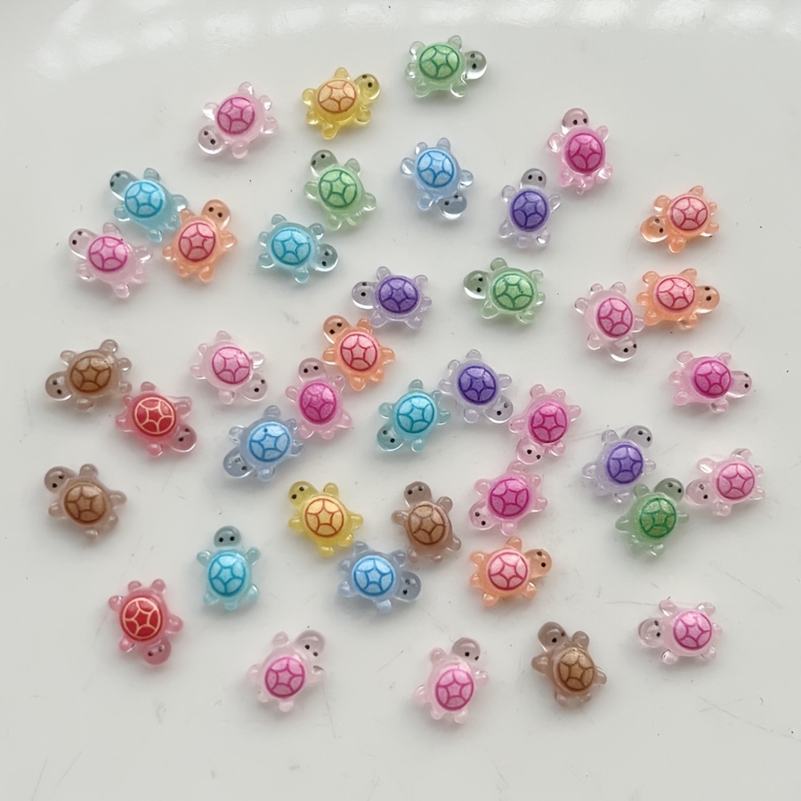 

50pcs Mini Turtle Resin Charms Set - Assorted Colors, Flat Back For & Nail Art Decorations