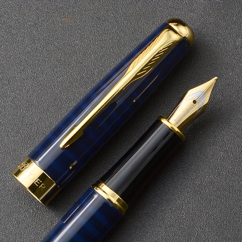 

1pc High-quality Blue Metallic With Golden Accents, 2.6mm Ink Cartridge, , No Gift Box, Clasp Cap, Medium Point, , Metal Material, Office Writing Supplies