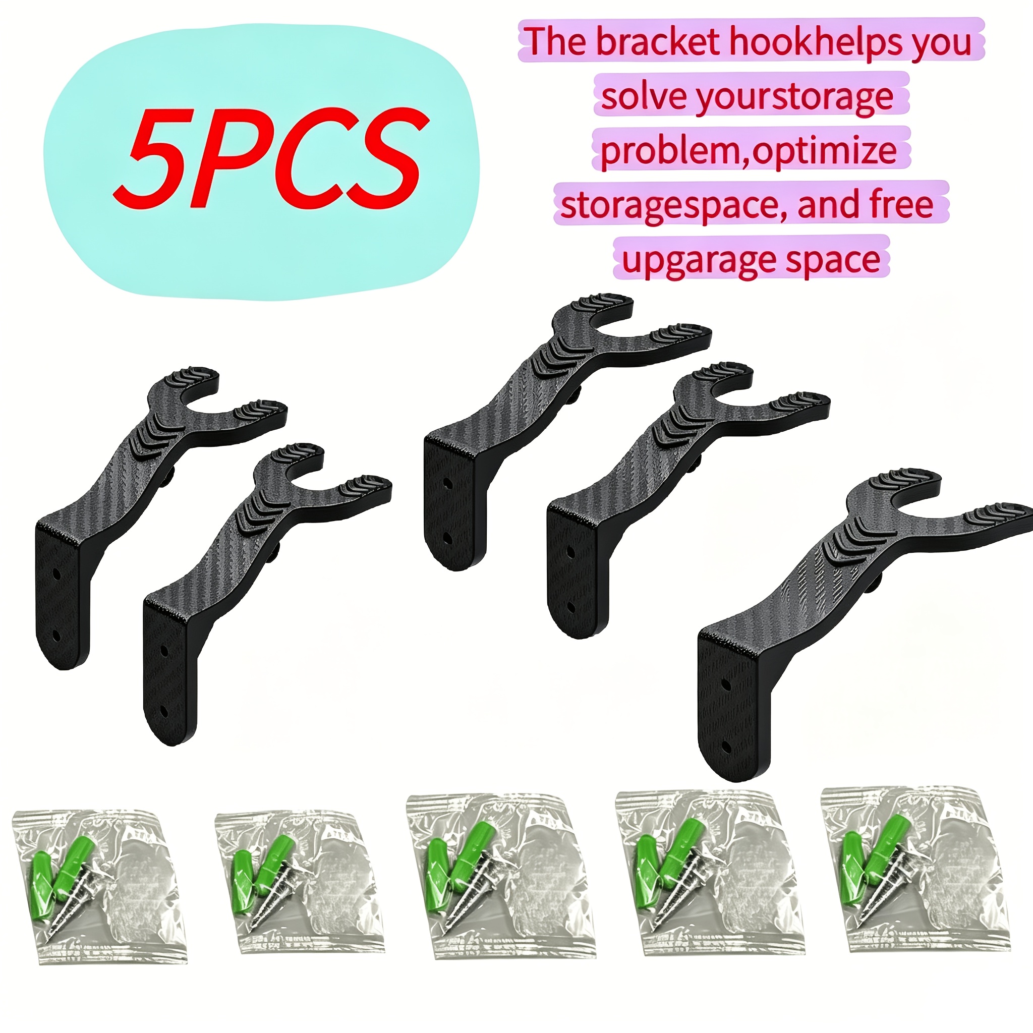 TEMU 5pcs Helmet Hooks, Screw-on Wall Brackets, Abs Helmet Holders, Motocross Helmet Racks, Bicycle Helmet Storage, Anti-scratch Padding, Mounting