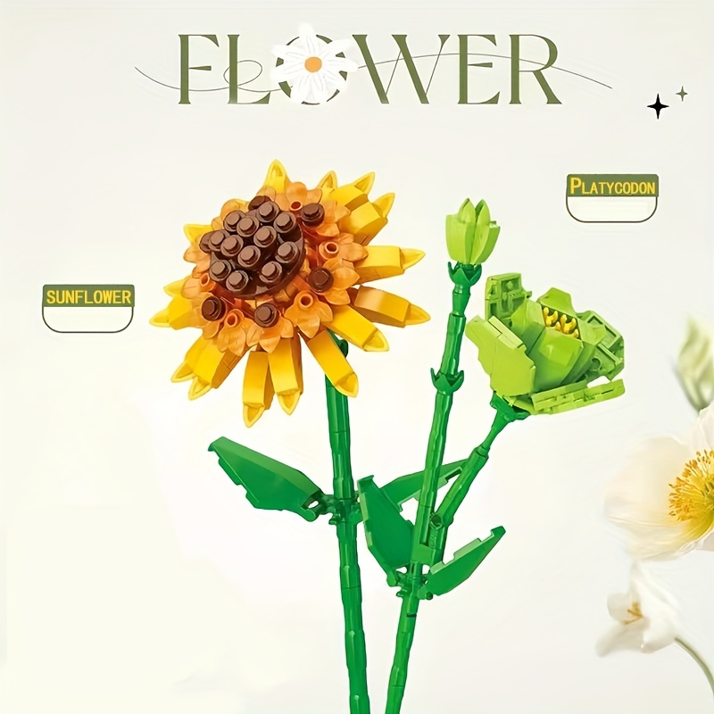 DIY Building Block Flower Bouquet Kit - 12 Models Desk Decor Set