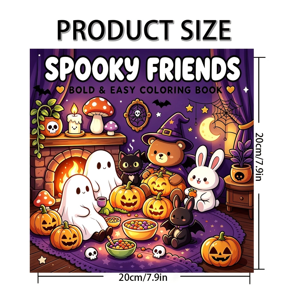 TEMU 1pc Spooky Coloring Book, 24 Pages Single-sided Design, Featuring Cozy Halloween Scenes, Soft Autumn Atmosphere And Cute , , Stress Relief And