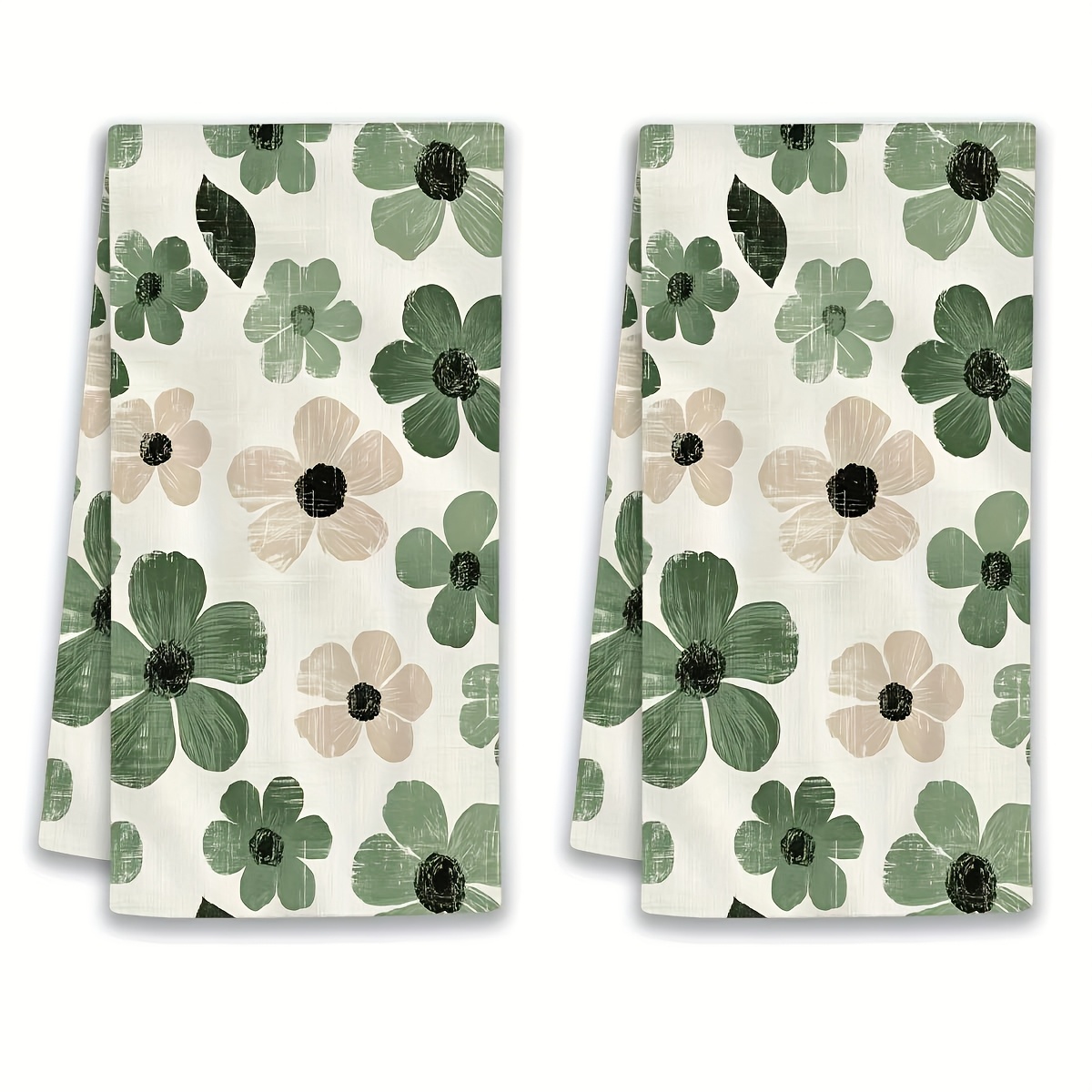 TEMU 2pcs Pack Suitable & Bath Cleaning Cloths, Reusable Dish Towels With Small Green Flower Pattern, Machine Washable Tea Towels, Decorative
