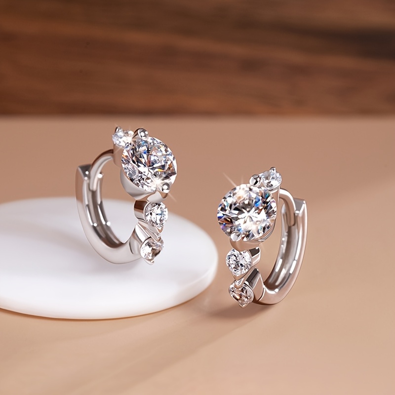 Image of 1 Pair Hypoallergenic Elegant Synthetic Zirconia Earrings, Exquisite Daily Jewelry For Women, Perfect Gift For Ladies With Cute & Luxurious Style