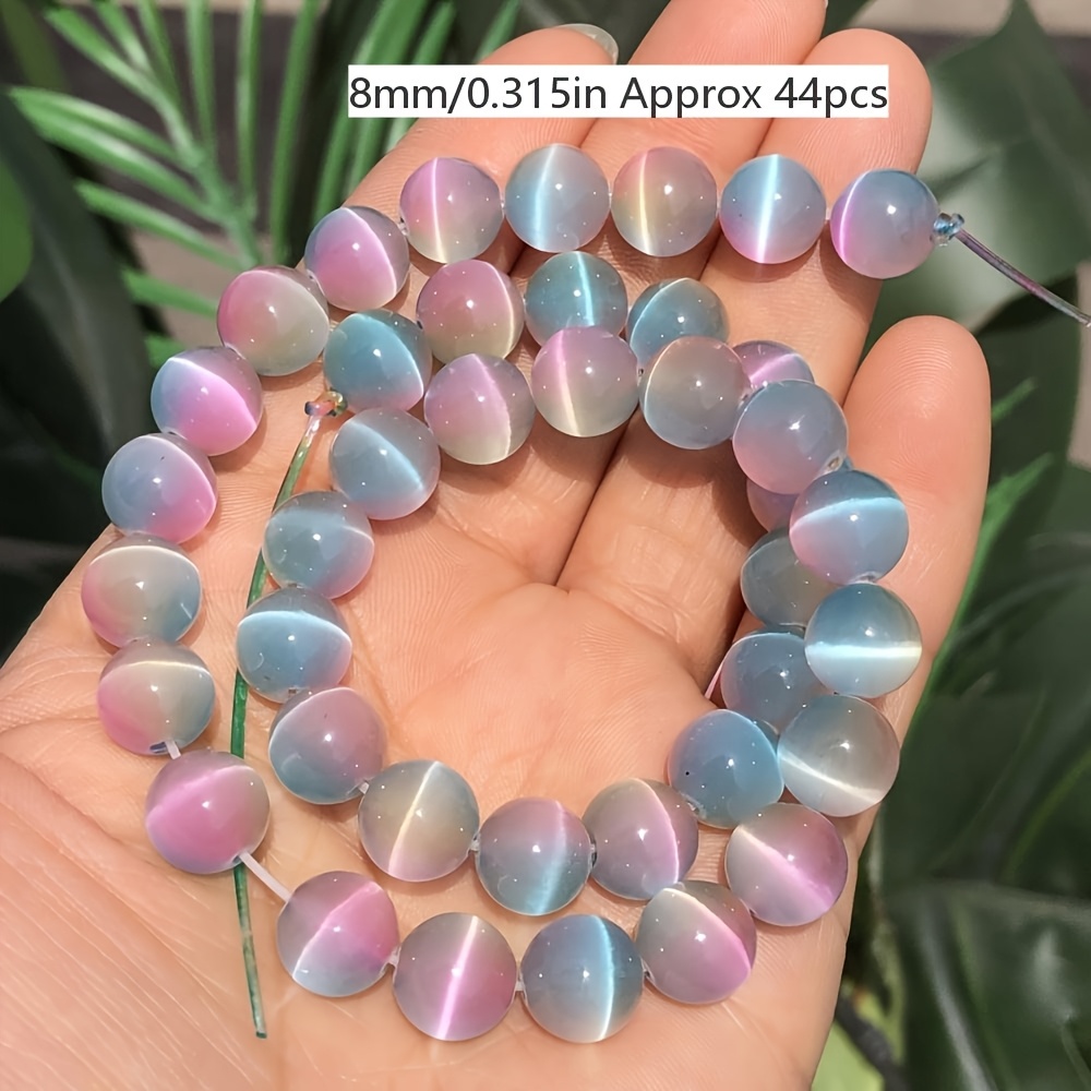 Image of Light Color Gradient Cat Eye Natural Stone Beads Pearooster Round Loose Beads For Jewelry Making Diy Bracelet Necklace Accessories Color Beads 6/ 8/ 10mm-60/44/36pcs