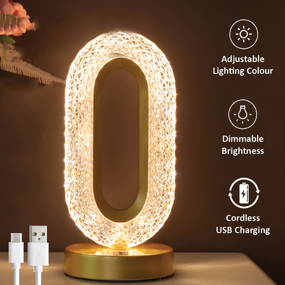 

1pc Imitation Crystal Diamond Table Lamp, Atmosphere Lamp, Usb Charging Table Lamp, Bedroom Bedside Decorative Night Light, Suitable For Bedroom, Hotel, Holiday Gift