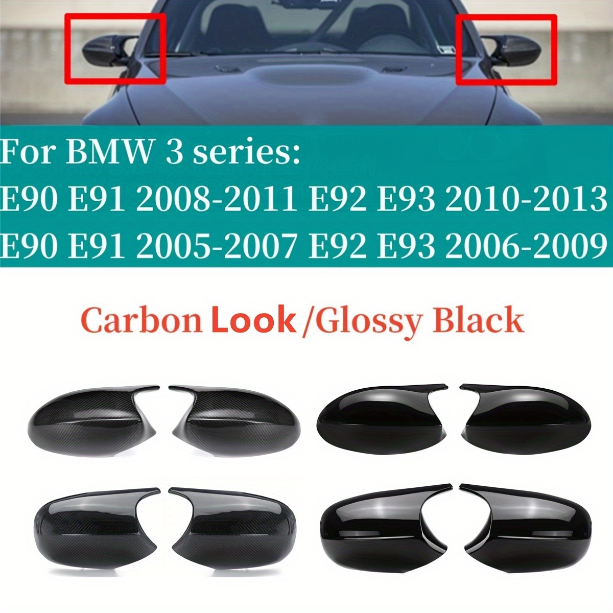 

For Bmw E81 E82 E87 E88 E90 E91 E92 E93 2005-2013 Side Wing Mirror Cap, Abs Resin, Fits Pre-lci/lci, Black, Car External Accessory