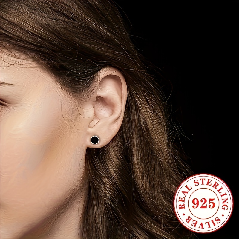 Women's S925 Silvery Stud Earrings, Enamel Design
