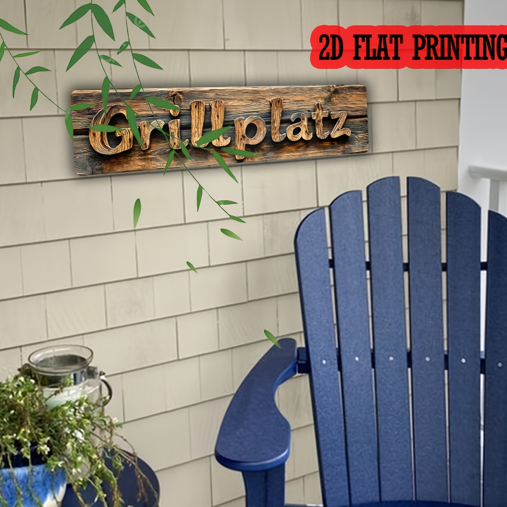 2d Flat, Single Piece, Decorative Sign For A Grill Area From Germany, Suitable For Decoration. Metal Sign For Use In The For Home, Kitchen, Bathroom, Porch, Deck, Backyard, Garage, Garden Path