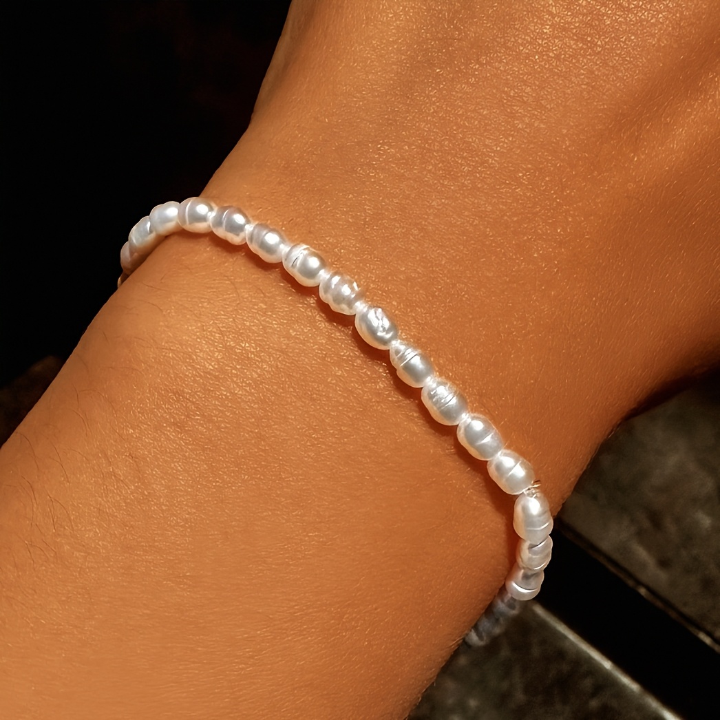 Image of 1pc Bracelet, Pearl Size 4-5mm Fashionable Individual Bangle, Elegant , Valentine's Day Gift Box (natural Material With Color Difference Texture Not Quality )