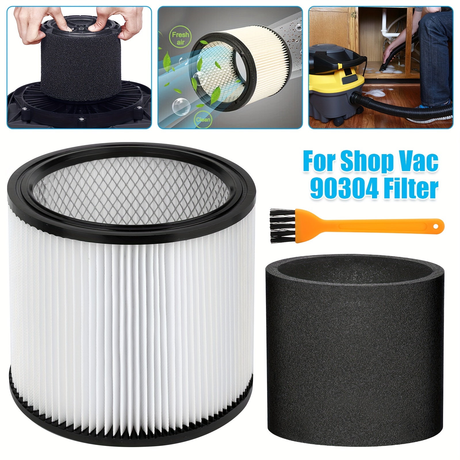 

2pcs Replacement Filter Compatible With 90350 90304 90333, Fits Most Wet/dry Vacuum 5 Gallon And Above, Washable