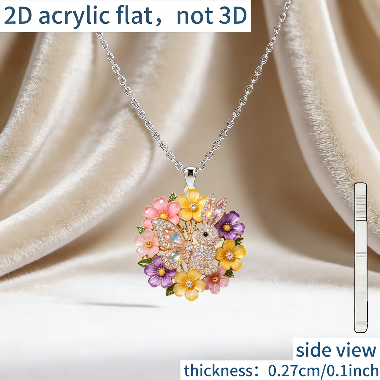 2D Floral Pattern Acrylic Chain Pendant Necklace, Unisex